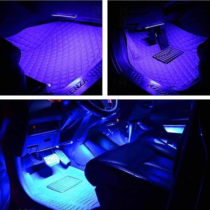 Car LED Strip Light, EJ's SUPER CAR 4pcs 48 LED Car Interior Lights Under Dash Lighting Waterproof Kit,Atmosphere Neon Lights Strip for Car,DC 12V(Blue)