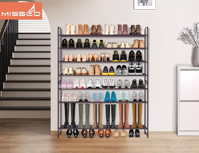 MISSLO 4 Tier Long Shoe Organizer for Closet Shoe Rack for Bedroom Closet Floor Shoe Shelf for Entryway Storage Stackable Wid