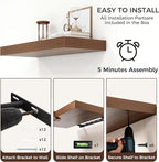 Floating Shelves for Wall, 30" W x 12" D x 2" H, 2 Pack of Long Wall Mounted Engineered Wood Shelves with Invisible Brackets 