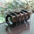 Belt Organizer - Clear Stackable Belt holder for Closet and Drawer Storage - 5 Compartments with Removable Dividers, Multi-Pu