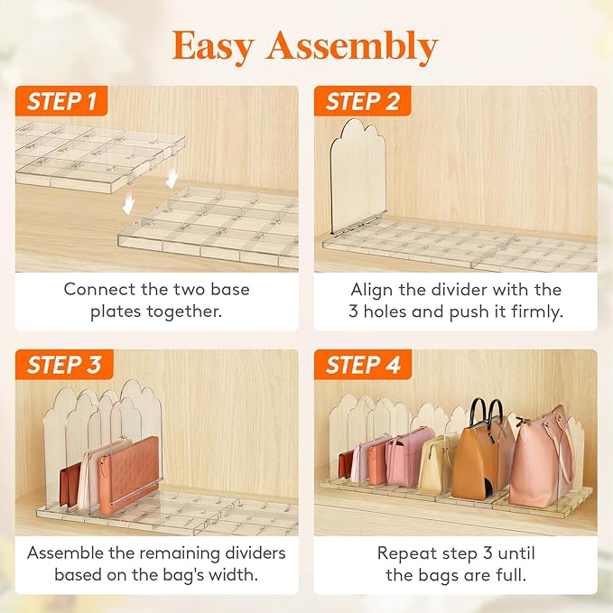 Lifewit Purse Organizer for Closet, 9.7" Tall Clear Handbags Storage Organizer, Adjustable Clutch Organizer Holder for Closet