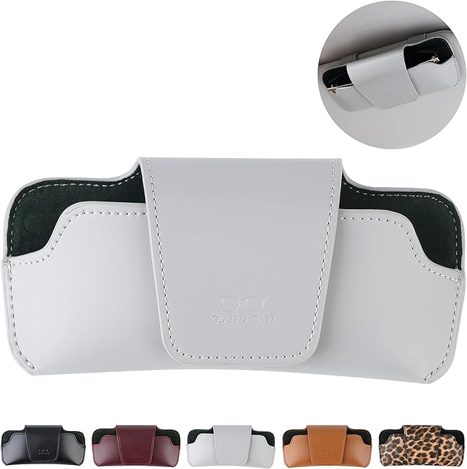 Sunglass Holder for Car Visor, Car Sunglasses Holder Leather, Eyeglasses Holder Glasses Storage Case Visor Accessories