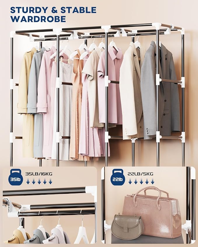 Mavivegue Portable Closet, 50 Inch Wardrobe Closet, Portable Closets for Hanging Clothes with 3 Hanging Rods and 6 Storage Sh