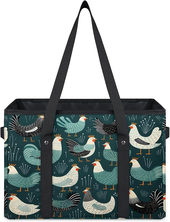 Reusable Grocery Bags Heavy Duty Shopping Bags Foldable Large Tote Bags with Long Handles & Hard Bottom