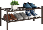 BMOSU 2-Tier Bamboo Shoe Rack Premium Stackable Shoe Shelf Storage Organizer for Hallway Closet Living Room Entryway Organize