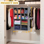 Ofiray-home 4 Tier Hanging Closet Organizer, 12 Compartments Sweater Organizer for Closet with 3 Sturdy Hooks, Closet Organiz