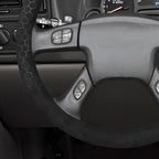 MEWANT Hand Stitched Steering Wheel Cover for Chevy Silverado 1500 2003-2006 Black Hive Embossed Athsuede Steering Wrap