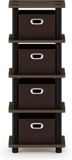 FURINNO Turn-N-Tube 4-Bins System Rack, Columbia Walnut/Black/Dark Brown