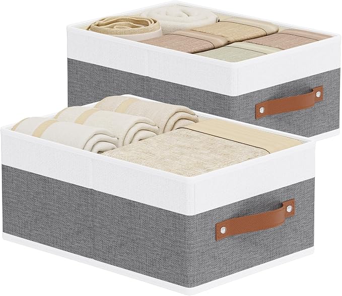 Fabric Clothing Storage Boxes, Storage Baskets with Handles, Cube Organizer Bins for Bedroom Laundry,13 × 9.1 × 5.5 Inch, Whi