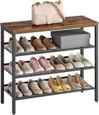 HOOBRO Shoe Rack for Entryway, 4-Tier Shoe Organizer with Adjustable Mesh Shelves, 12-16 Pairs of Shoes, Spacious Floor Mount