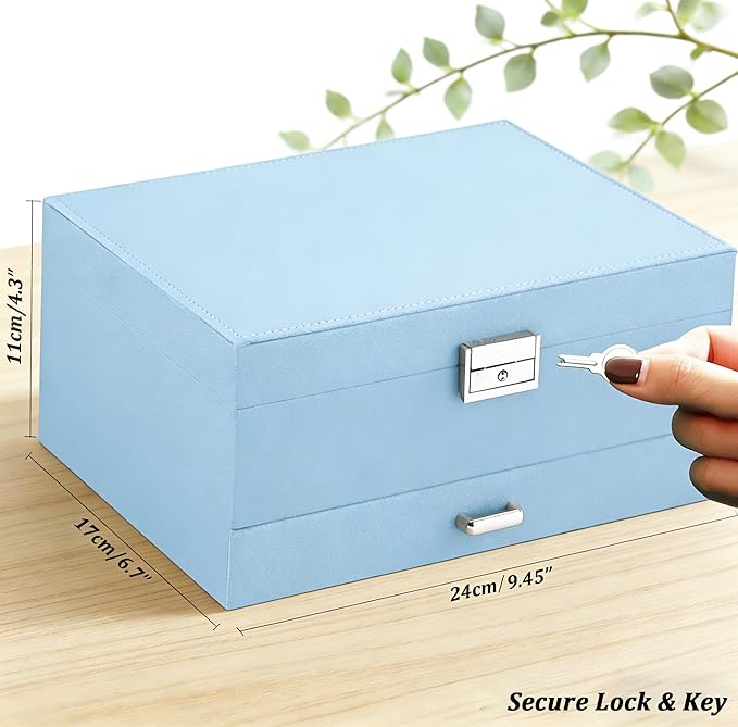 QBestry 3-Layer Jewelry Box for Girls & Teens with Lock and Key, Large Jewelry Organizer with 8 Necklace Hooks & 56 Earring H