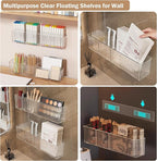 2 Pack Wall Mount Marker Organizer,Art Caddy Floating Makeup Organizer,Clear Floating Shelves Acrylic Wall Storage for Office
