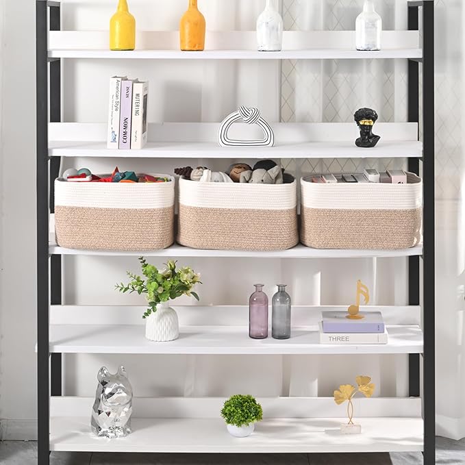 ICERZCZ Large Storage Baskets for Organizing Shelves, Woven Cotton Rope Bins for Baby Nursery Organization, Book Toy Towel Or