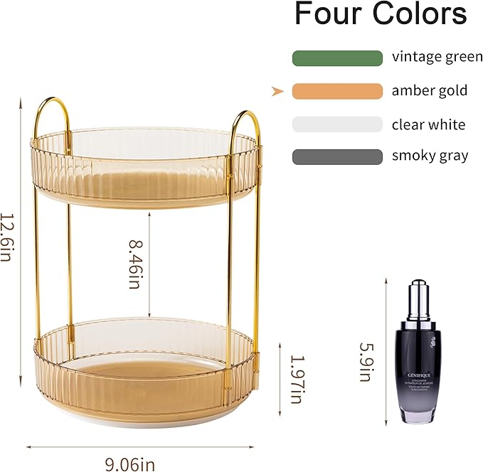 YCIA&DONE 360 Rotating Makeup Organizer and Storage for Vanity Countertop 2 Tiers, High Capacity Cosmetic Skincare Perfume Or