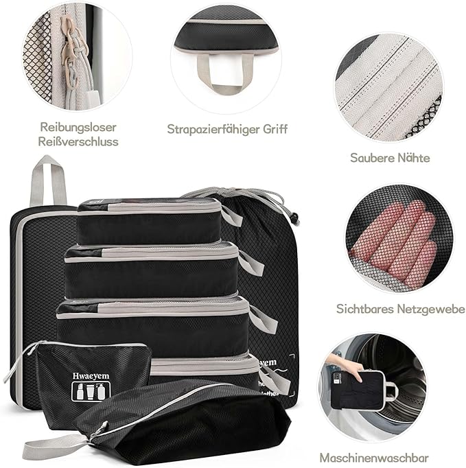 Compression Packing Cubes 8 Set, Dual Zipper Compression Packing Cubes for Travel, See-Through Mesh Packing Bags for Suitcase