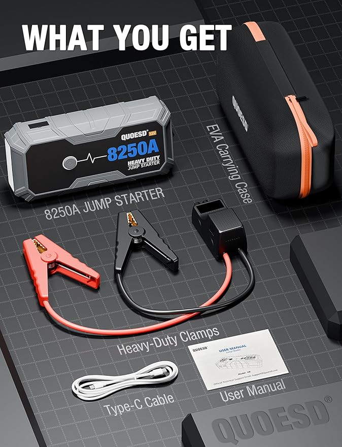 8250A Jump Starter Battery Jump Starter Battery Pack (for All Gas or 10.0+L Diesel), 12V Potable Heavy Duty Car Jump Start