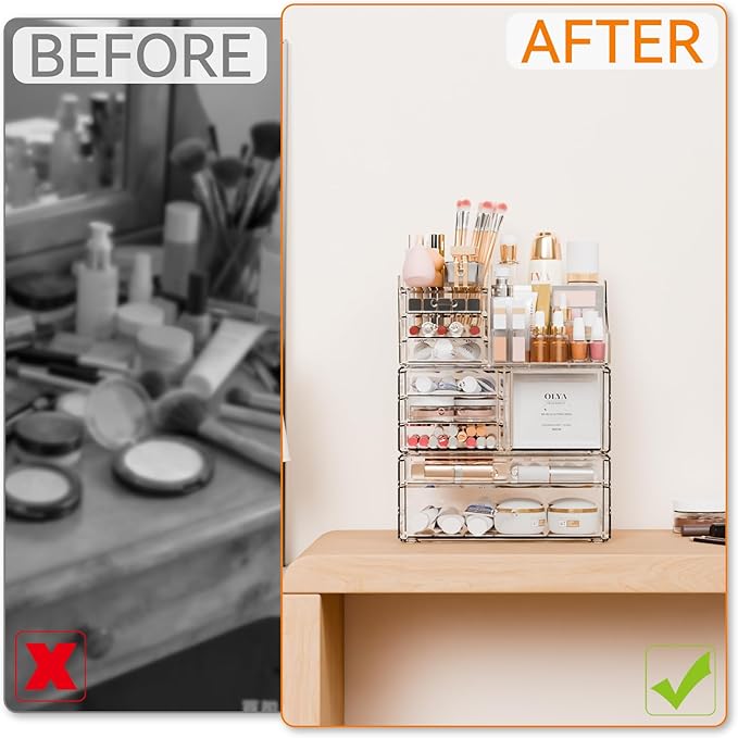 Yieach 3 Pack Clear Makeup Organizer Countertop for Dresser,Vanity and Bathroom Counter Organizer,Tiered Stackable Makeup Acr