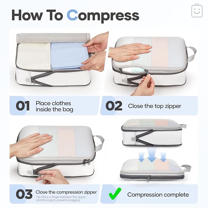 Veken 11 Set Compression Packing Cubes for Travel Essentials,Compressible Expandable Large Luggage Suitcase Organizer Bags fo