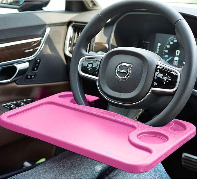 Steering Wheel Tray,Car Desk for Writing,Laptop,Tablet,iPad or Notebook with Pen Slot,Food Eating Table Trays,Fit Most Vehicle Steering Wheels(Pink)