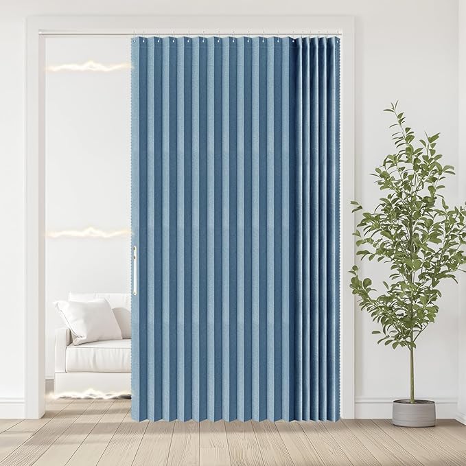 Jilron Accordian Door Curtain, 100% Blackout Folding Magnetic Doorway Curtains,Linen Style Closet Doors,for Room Divider,Priv