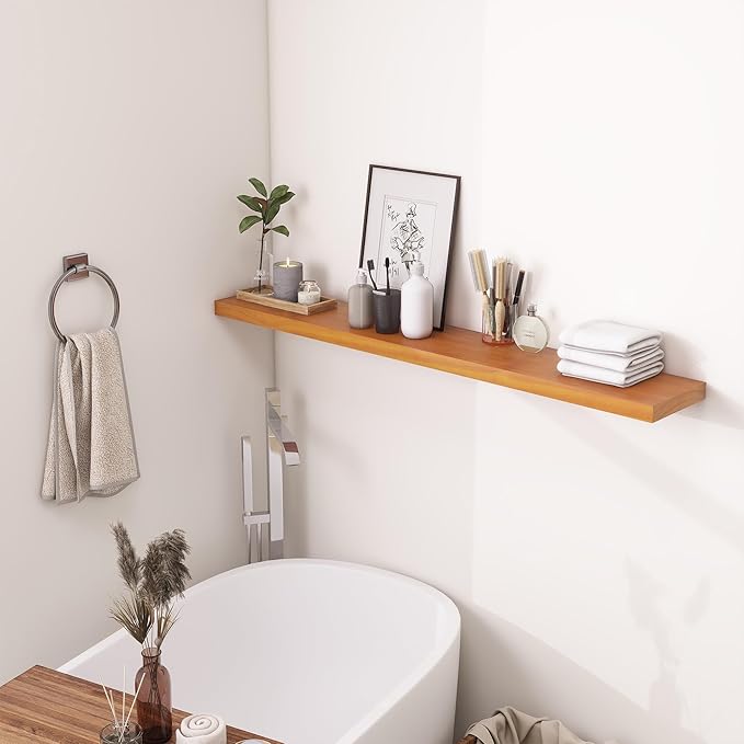 Vivelove Solid Wood Floating Shelves 48 Inches Long, 8”Deep x 1.4” Thick Wall Shelves for Bathroom, Living Room, Kitchen, Bed
