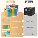 Sbanmao 3 Pack Hanging File Organizer, Clear Acrylic File Box Organizer, Bamboo Filing Box File Crate Organizer Storage Boxes