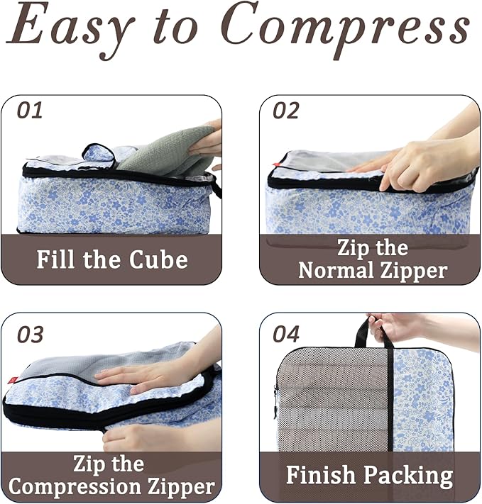 U+U 8 Set Compression Packing Cubes - Ultralight Travel Organizers with Laundry Bag and Cosmetic Bag, Space-Saving Suitcase O