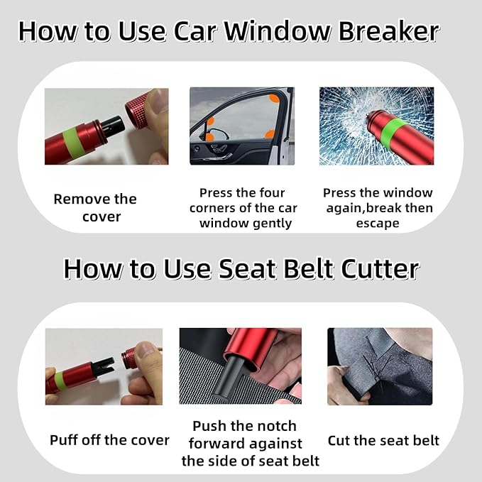 Car Window Breaker and Seatbelt Cutter Keychain,2 in 1 Safe Hammer Glass Break Underwater,Safety Automotive Emergency Escape 