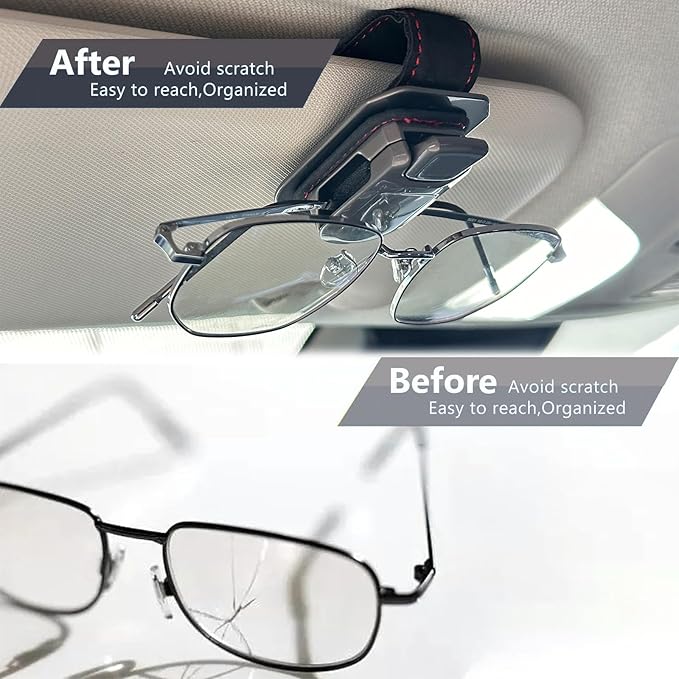 SEAMETAL Sunglass Holder for Car Visor Metal Sunglasses Clip, One-Hand Operation,Heavy Duty Universal Eyeglass Holder for Sun Visor,Secure Fit for Most Glasses,Car Accessories Organizer (2 PACK Black)
