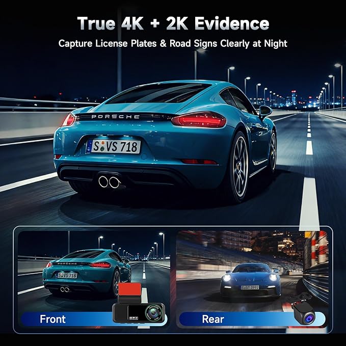 4K Dual Dash Cam Front and Rear with 5Ghz WiFi, GPS, ADAS & Blind Spot Detection, 3.16" IPS 4K-3840 * 2160P Car Dash Camera, 