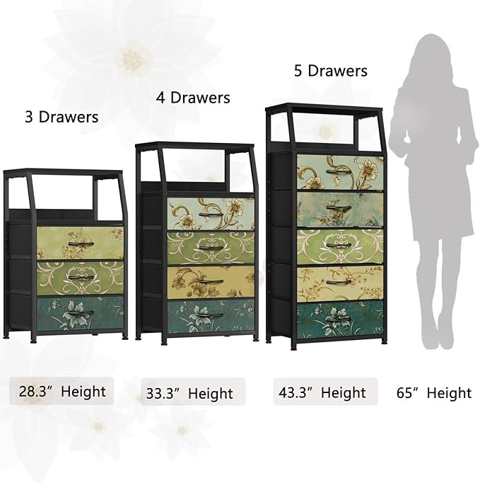 Furnulem Retro Dresser for Bedroom, Small Dresser for Closet, Vintage Nightstand with 4 Drawers, Fabric Storage Organizer Bed