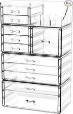 Acrylic Clear Makeup Organizer Countertop,Stackable Skincare Organizer for Vanity With 11 Drawer,Large Plastic Desk Accessori