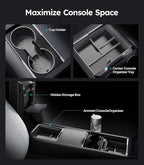 Wigoo Center Console Organizer for Tesla Model Y Juniper (Only Premium & Performance 2025 2026) and All Model 3 Highland Accessories [Double-Layer Storage, Smooth Sliding] 4PCS Gray