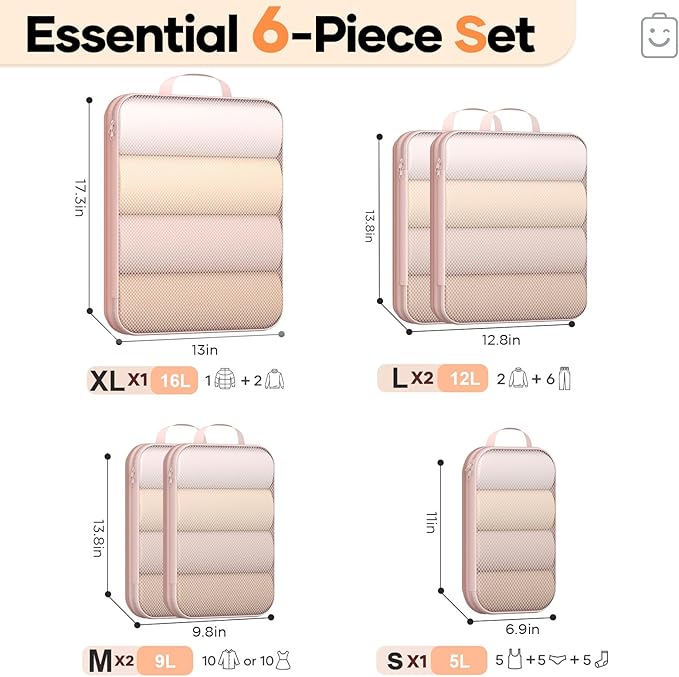 Veken 6/9/11 Set Compression Packing Cubes for Travel Essentials,Compressible Expandable Large Luggage Suitcase Organizer Bag