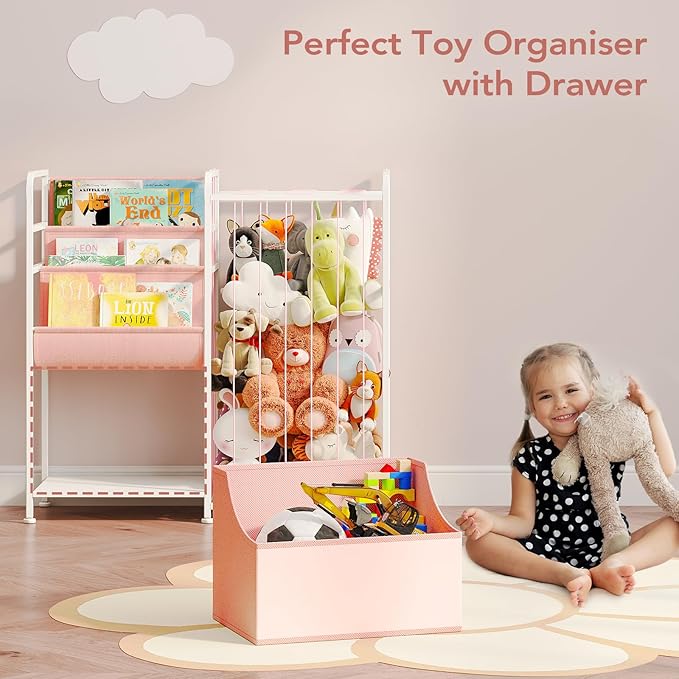 BBLIKE Kids Bookshelf and Stuffed Animal Storage - Multi-Function Nursery Book Shelves with Toy Box and PVC Book Display, Toy