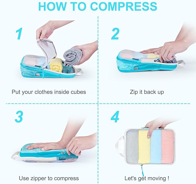 PFEYRPK Lightweight Compression Packing Cubes for Suitcases, Compressible Expandable Travel Packing Organizer with Clear Toil