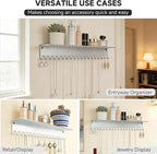 Necklace Jewelry Holder Wall Hanging Organizer Hangers Storage Mounted Shelf with 56 Hooks Tray Display Girls Women Metal Doo