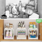 Bamboo Under Sink Organizer and Storage, 2 Pack Pull Out Cabinet Organization, 2 Tier Vertical Slide Out Undersink Storage Sh