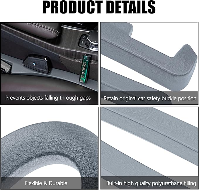 2PCS Car Seat Gap Filler, Soft Foam Leather Seat Side Gap Filler Plug, Fill The Gap Between Seat and Console, Stop Things from Dropping, Universal Interior Car Accessories (Gray)