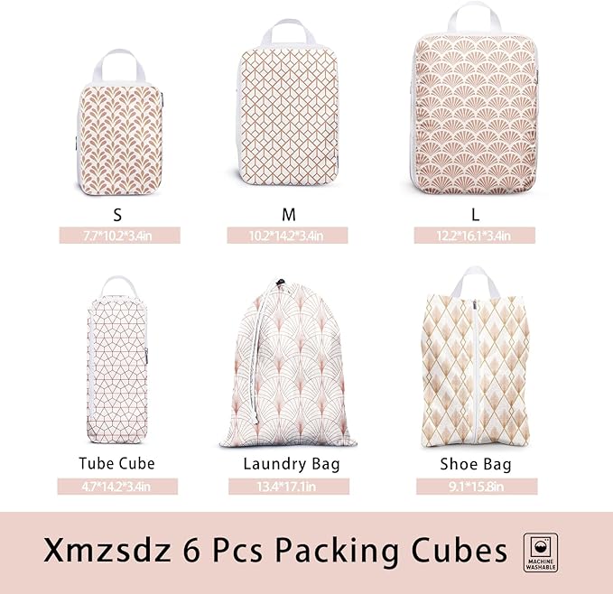 6 Pcs Compression Packing Cubes, Packing Cubes for Travel, Waterproof Luggage Organizer Bags Set, Cute Packaging Cubes for Wo