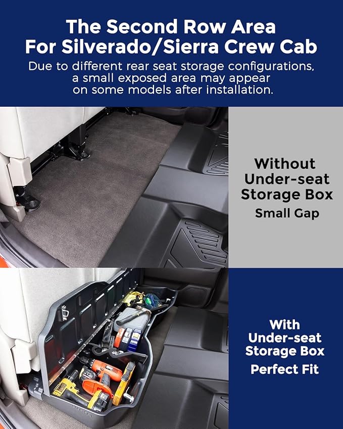 All Weather Floor Mats 2014-2018 for Chevy Silverado & GMC Sierra 1500, 2015-2019 2500HD 3500 HD, Only Crew Cab & Front Center Console & Bucket Seat, Waterproof TPE Rubber Car Accessories