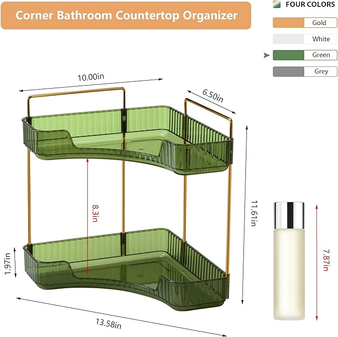 Corner Bathroom Counter Organizer Bathroom Countertop Shelf Makeup Organizer for Vanity Perfume Tray for Corner Storage (2 Ti