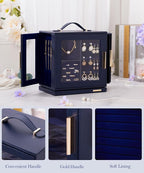 Homde Jewelry Box for Women Large: Rotating Organizer for Ring Earring Necklace Bracelet - 7 Drawers Storage for Dresser (Dar