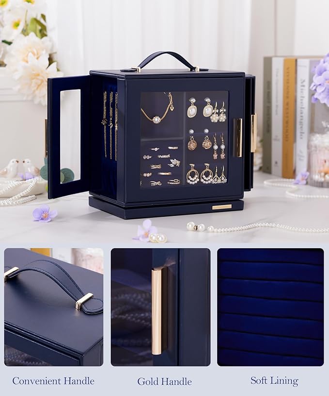 Homde Jewelry Box for Women Large: Rotating Organizer for Ring Earring Necklace Bracelet - 7 Drawers Storage for Dresser (Dar