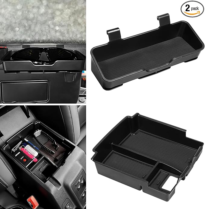 LECART Center Console Organizer Tray & Sun Visor Sunglasses Holder Fit for Ford Bronco 2025 4-Door Car Storage Accessories Set with Anti-slip Mats Sturdy ABS Easy Install Interior Upgrade
