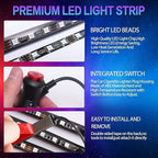 Car LED Strip Light, EJ's SUPER CAR 4pcs 48 LED Multi-Color Car Interior Lights Under Dash Lighting Waterproof Kit with Multi-Mode Change and Wireless Remote Control, Car Charger Included,DC 12V