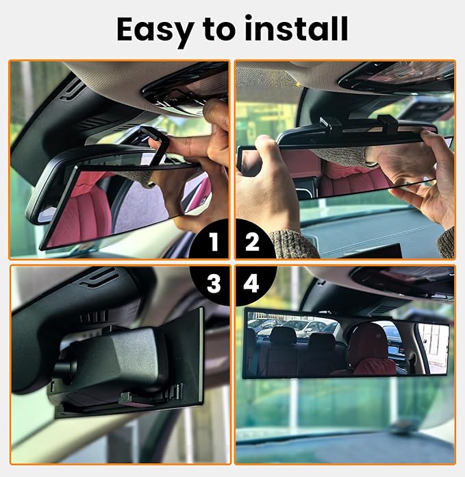 Rear View Mirror, Chrome Anti-glare Panoramic Rear Mirrors Universal 10 Inch Convex Car Interior Clip on Extra Big Wide Angle Rearview Mirror Extender to Reduce Blind Spot for Car SUV