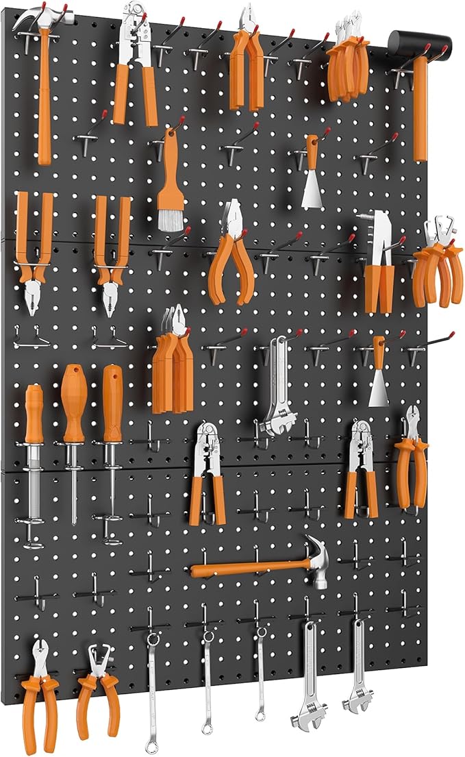 WALMANN 96 PCS Metal Pegboard with Pegboard Hooks for Wall, Garage Tools Storage Pegboard for Garage, Workbench, Peg Boards, 