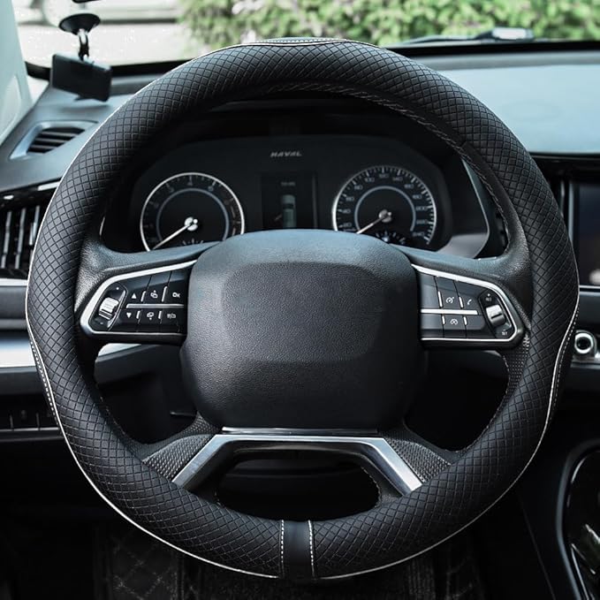 Rueesh Microfiber Leather Steering Wheel Cover Anti-Slip Matte Finish Auto Car Wheel Cover Universal 15 Inch Wheel Cover for 