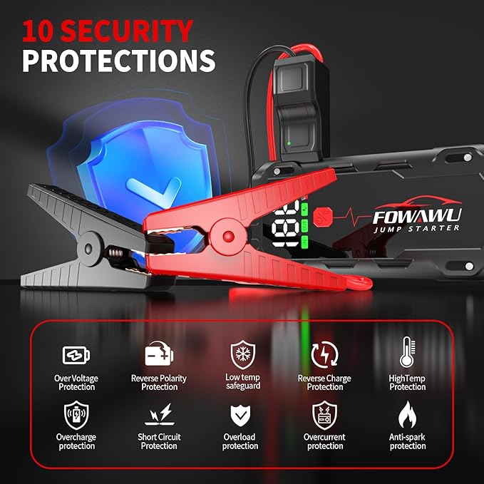 FOWAWU 22800 mAh 6000 A Peak Jump Starter for 12 V Vehicles (10 L Petrol / 8 L Diesel) and Moto, Car Battery Jump Starter